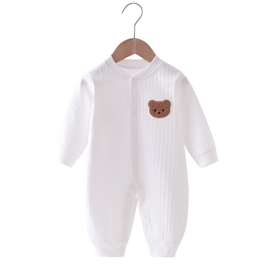 Baby jumpsuit - Onesies - Romper. Med björnbrodering på vänster bröst, Vit