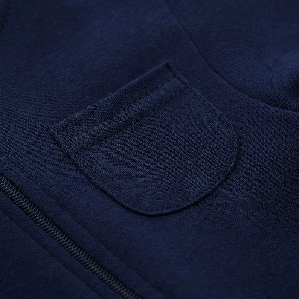 Barnkläder, babykläder, Baby zip romper mörkblå bröstficka