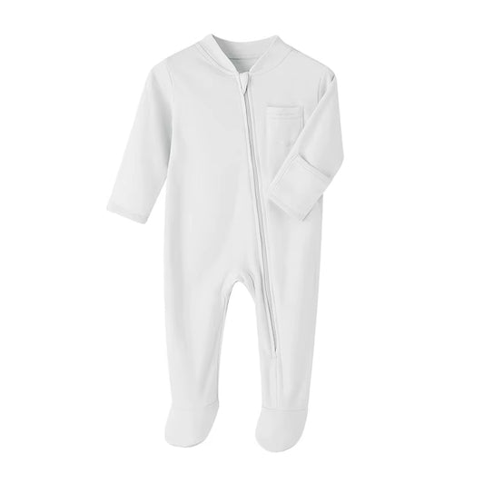 Barnkläder, babykläder, Baby zip romper vit framifrån