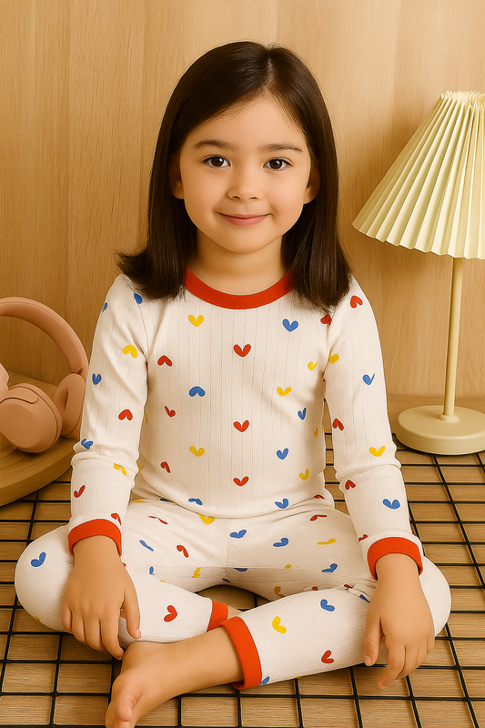 Påklätt barn av färgglatt barn pyjamas set – barnkläder i mjuk bomull