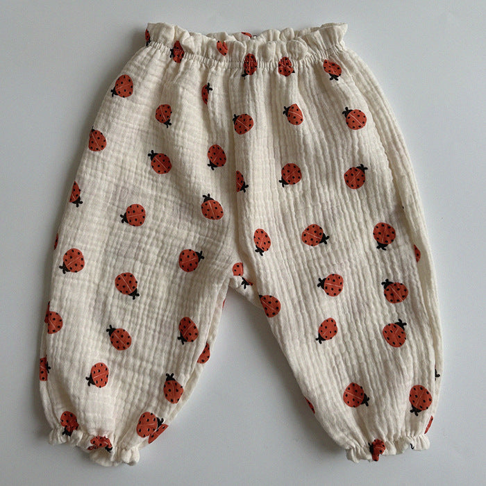 Barnkläder, babykläder, Barnbyxor framtill beige nyckelpiga