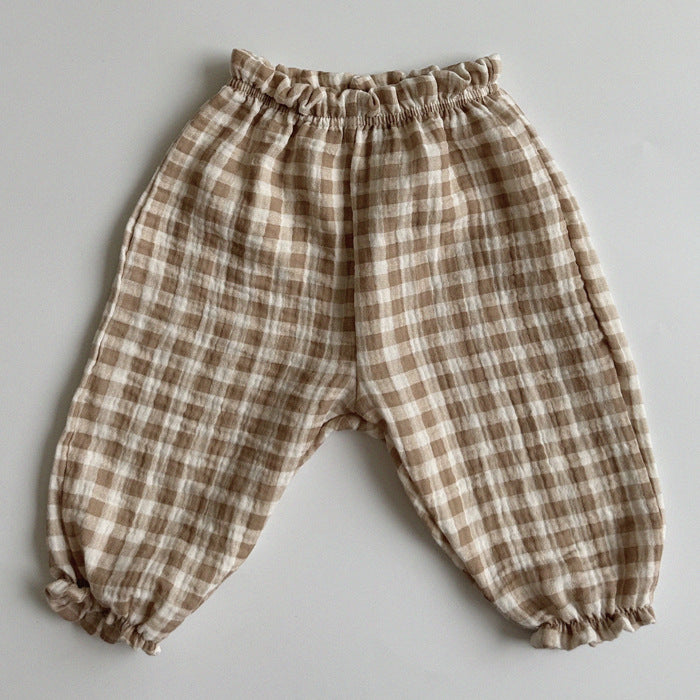 Barnkläder, babykläder, Barnbyxor framtill brun randigt