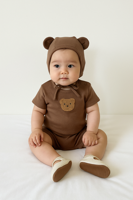 Body med björn och hatt, exempelbild, brun, barnkläder, bebiskläder, babykläder