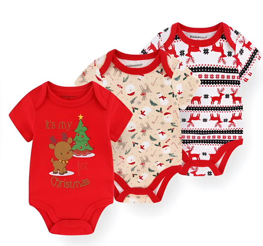 Barnkläder, babykläder, julkläder barn, 3-pack juliga rompers