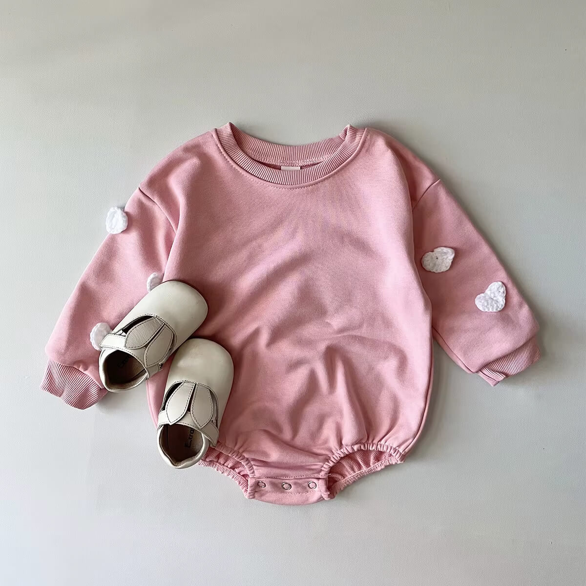 Barnkläder, babykläder, Romper i bomull Rosa framifrån