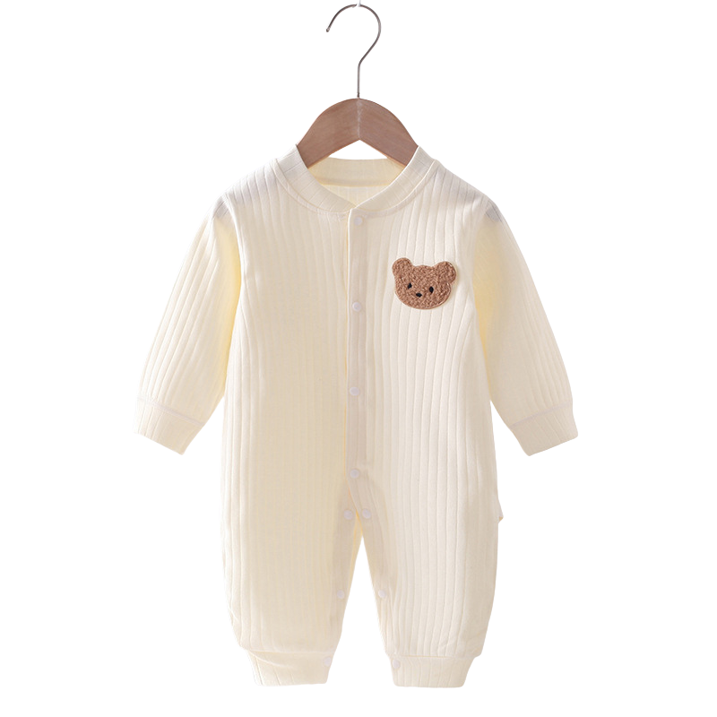 Baby jumpsuit - Onesies - Romper. Med björnbrodering på vänster bröst, Gul
