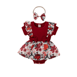 Babyklänning, barnklänning, barnkläder, babykläder, romper, produktbild röd framtill