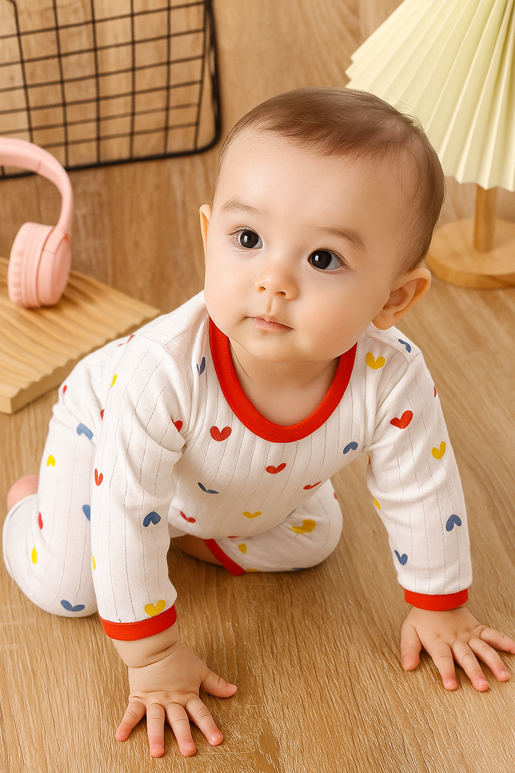 Påklädd bebis av färgglatt barn pyjamas set – barnkläder i mjuk bomull