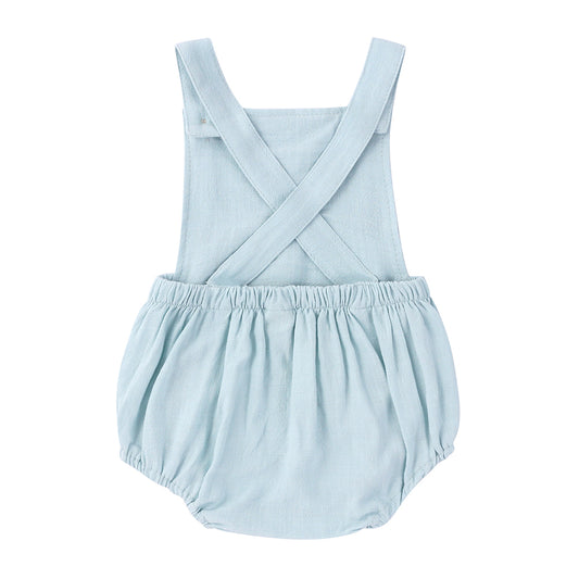 Barnkläder, babykläder, Blå sommarromper för baby bakifrån