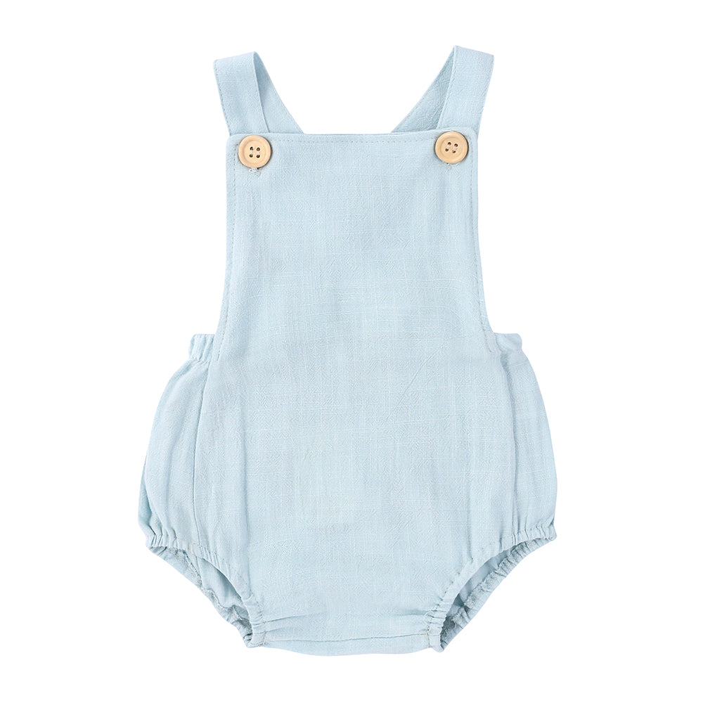 Barnkläder, babykläder, Blå sommarromper för baby framifrån