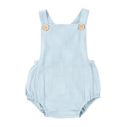 Barnkläder, babykläder, Blå sommarromper för baby framifrån