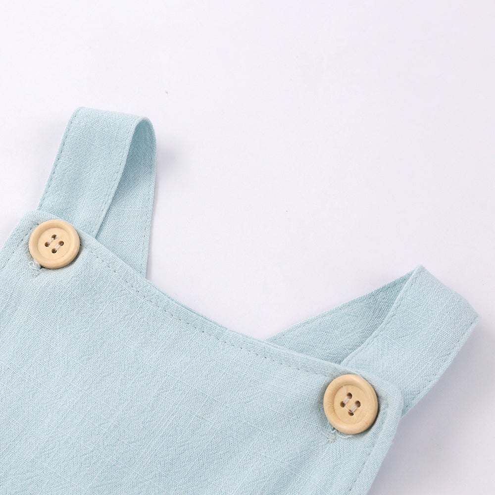 Barnkläder, babykläder, Blå sommarromper för baby framifrån ovandel