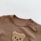 Body med björn och hatt, framsida krage, brun, barnkläder, bebiskläder, babykläder