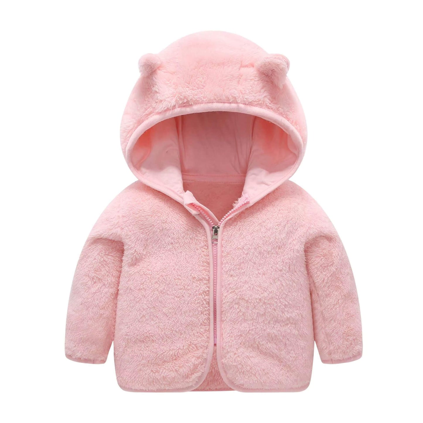 Fleecejacka med öron, barnkläder, babykläder, barnjacka rosa framtill