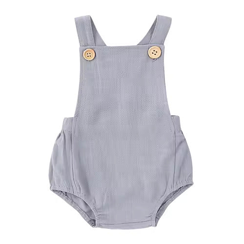Barnkläder, babykläder, Grå sommarromper för baby framifrån