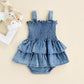 Barnkläder, babykläder, Romper, Jeansklänning baby framtill Blå