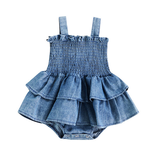 Barnkläder, babykläder, Romper, Jeansklänning baby baktill Blå