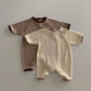 Barnkläder, babykläder, Romper ribbad beige brun framifrån